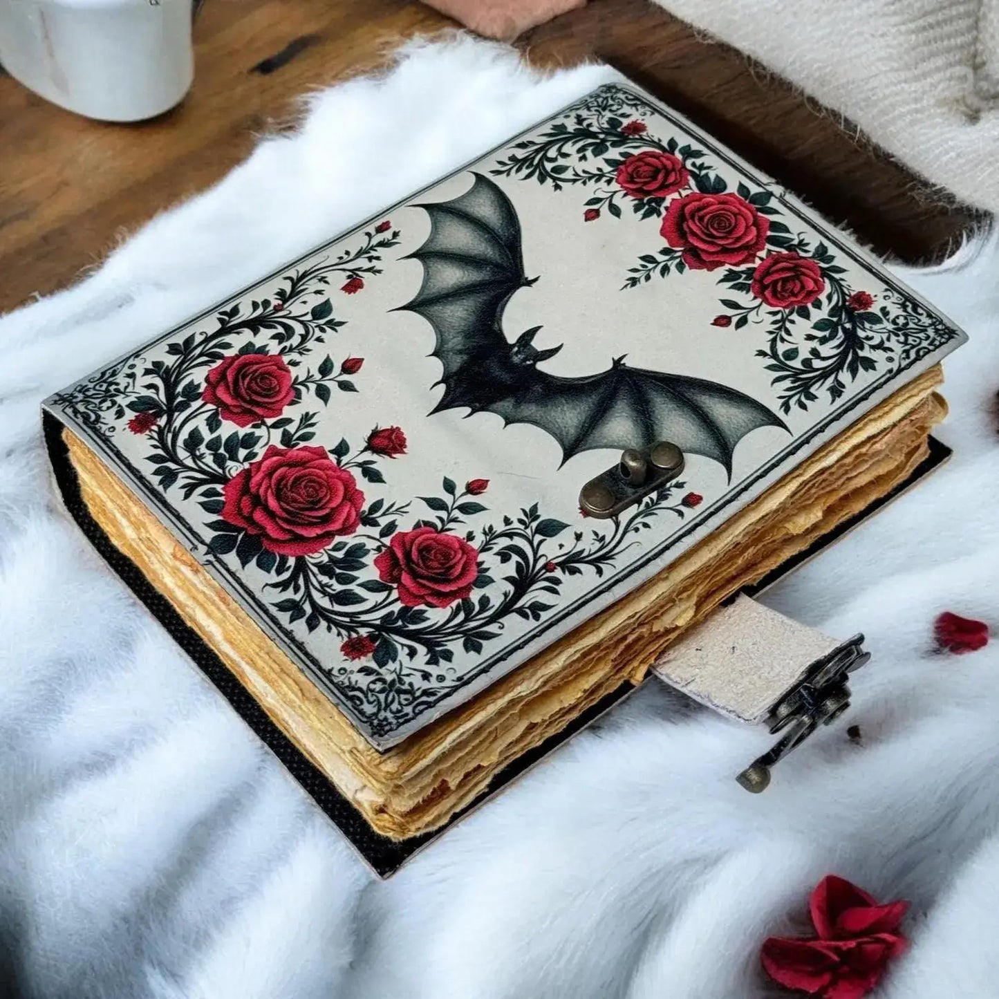 Bat Grimoire Journal Large Leather Book of Shadows with Lock