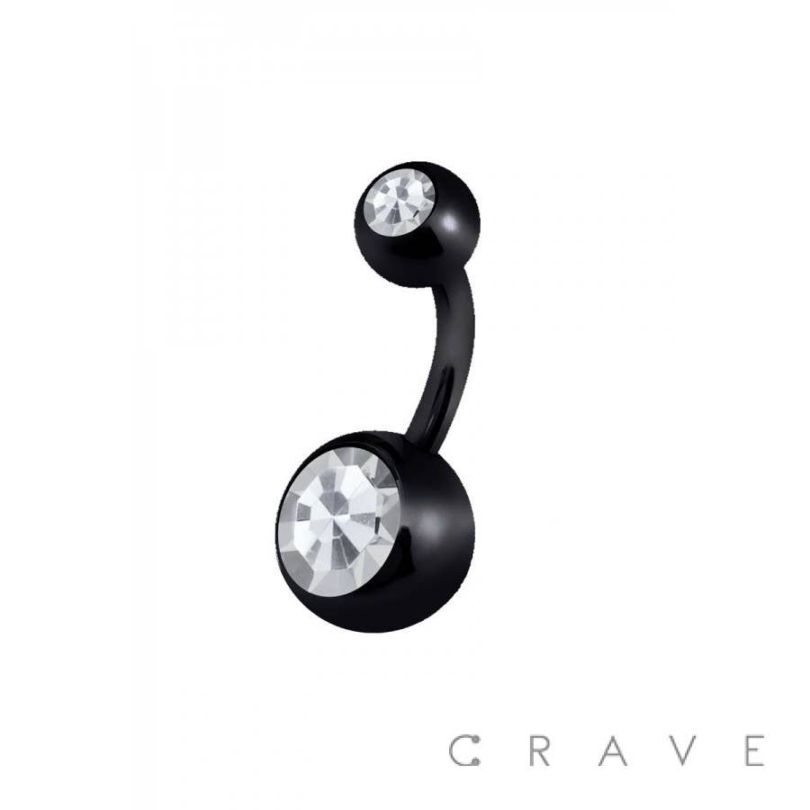 Black Surgical Steel Belly Button Ring with CZ Gem – 14G