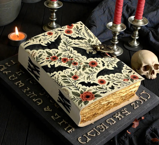 Bat Grimoire Journal Large Leather Book of Shadows with Lock