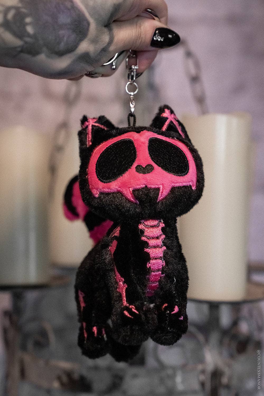 Bubblegum Skelekitty Plush Keychain