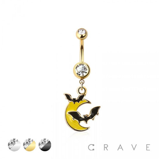 316L SURGICAL STEEL BAT MOON CZ DANGLE BELLY BUTTON NAVEL