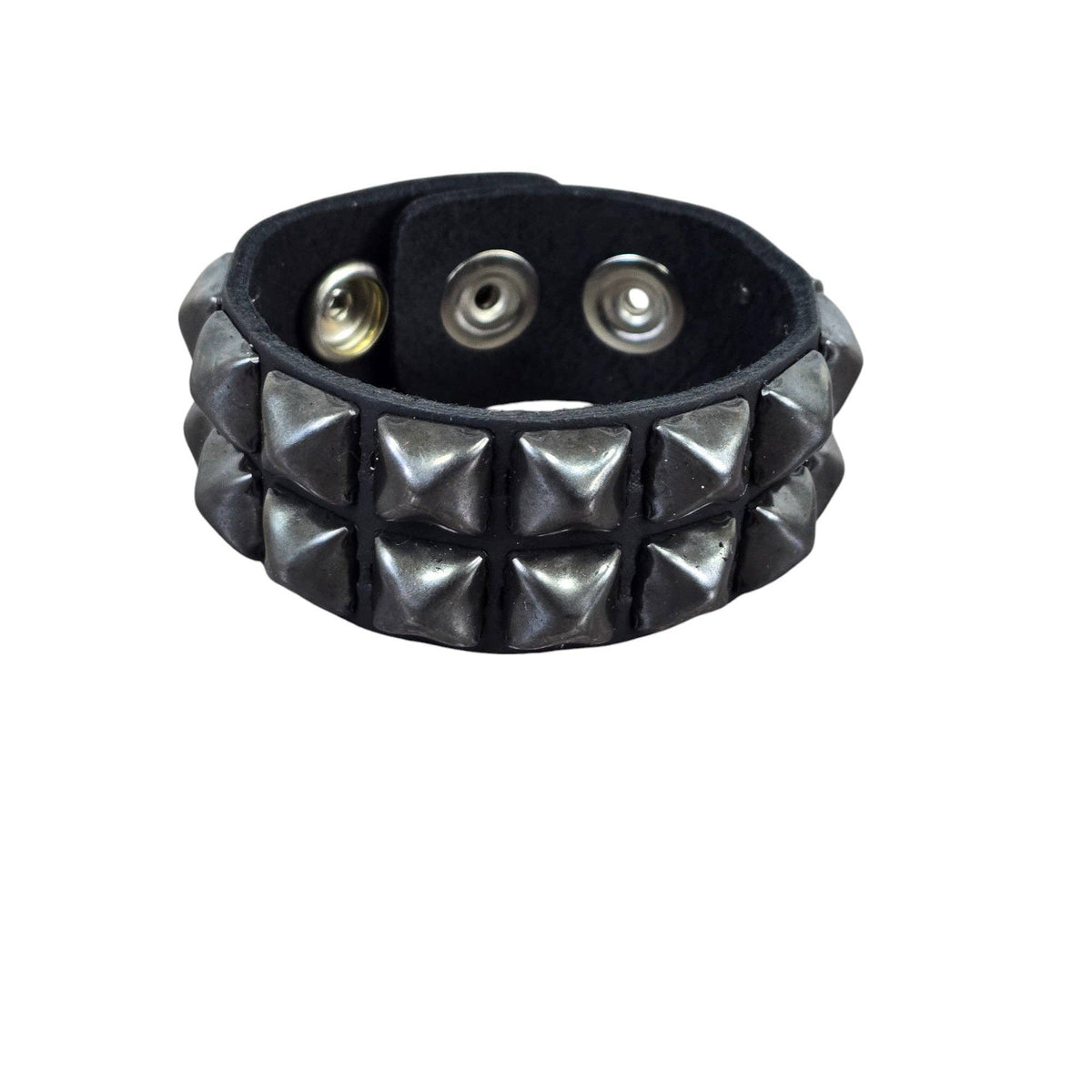 SILVER PYRAMID STUDDED LEATHER  SNAP BRACELET