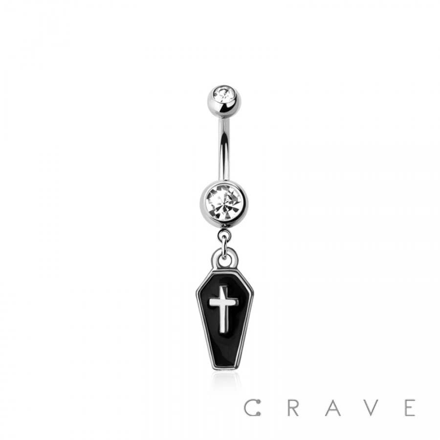 316L SURGICAL STEEL COFFIN DANGLE BELLY BUTTON NAVEL RING