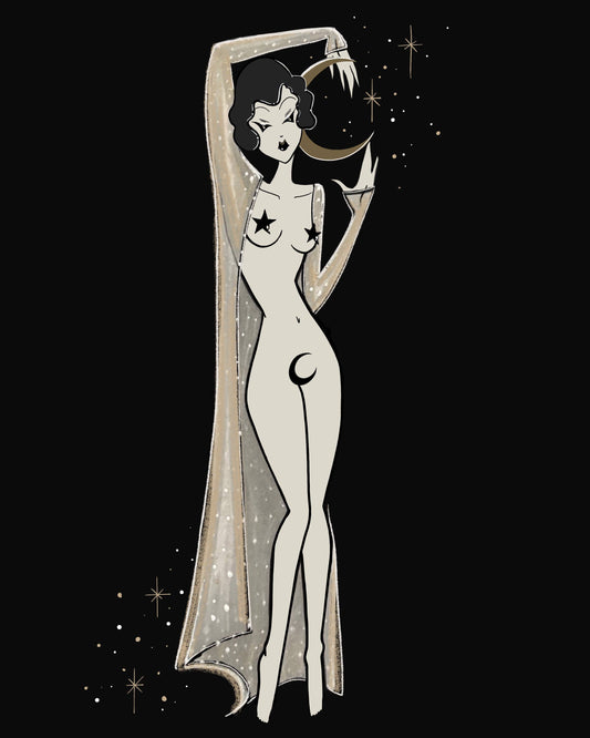 "Moon and Stars" New Years Art Deco Fine Art Print-8x10
