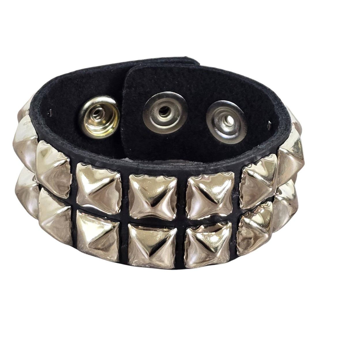 SILVER PYRAMID STUDDED LEATHER  SNAP BRACELET