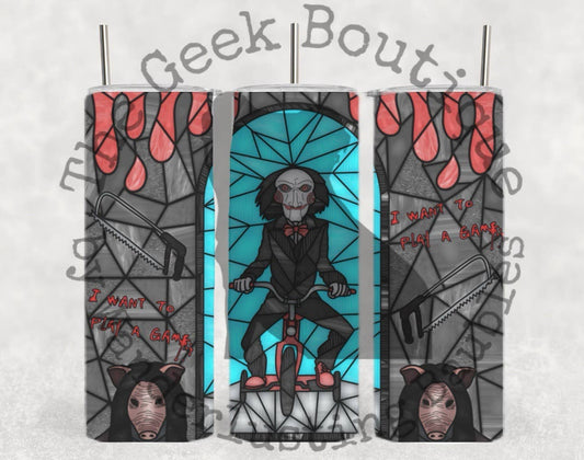 Jigsaw Billy the Puppet Horror Halloween Tumbler