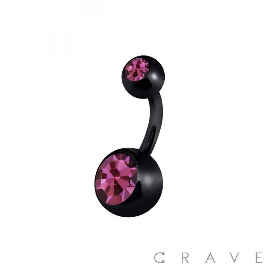 Black Surgical Steel Belly Button Ring with CZ Gem – 14G