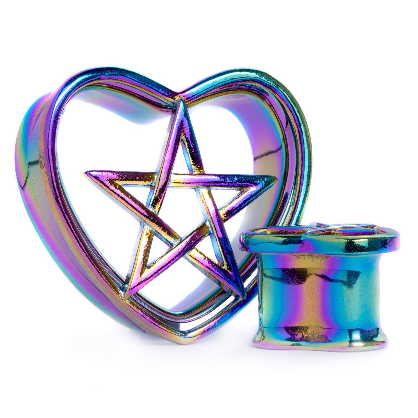 Pentagram Rainbow Heart Plug / Tunnel / Gauge