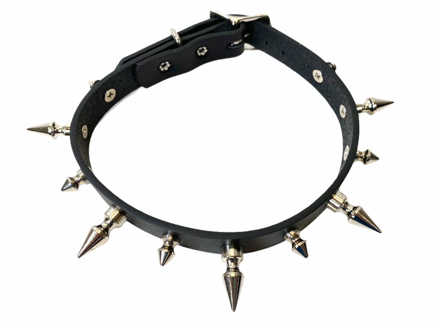 CK136 3/4" BLACK LEATHER CHOKER WITH 1/2" AND 1" SPIKES