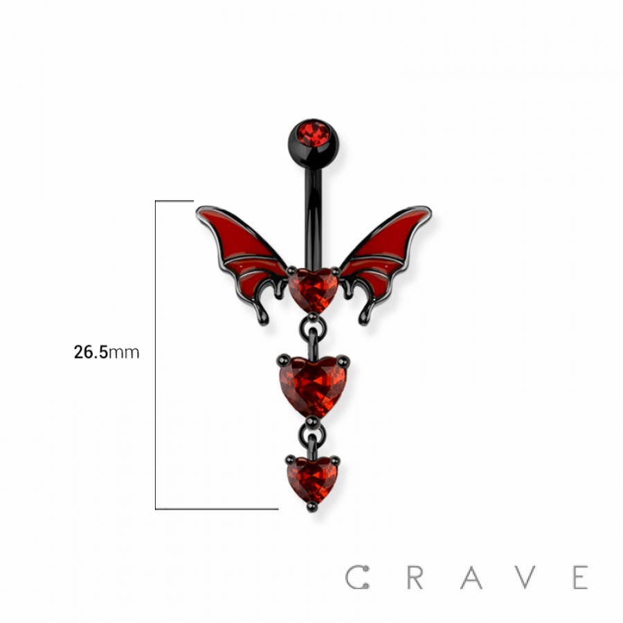 316L SURGICAL STEEL CZ DANGLE HEARTS ENAMEL WINGS BELLY