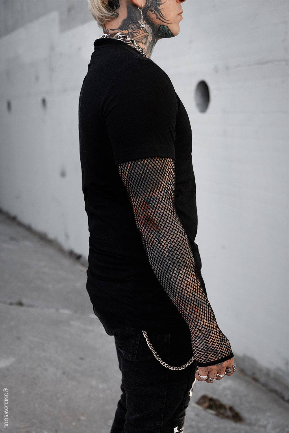 Graveyard Goth Fishnet Sleeve Shirt