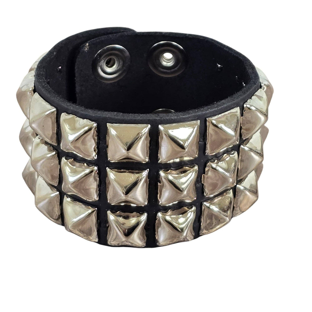 SILVER PYRAMID STUDDED LEATHER  SNAP BRACELET