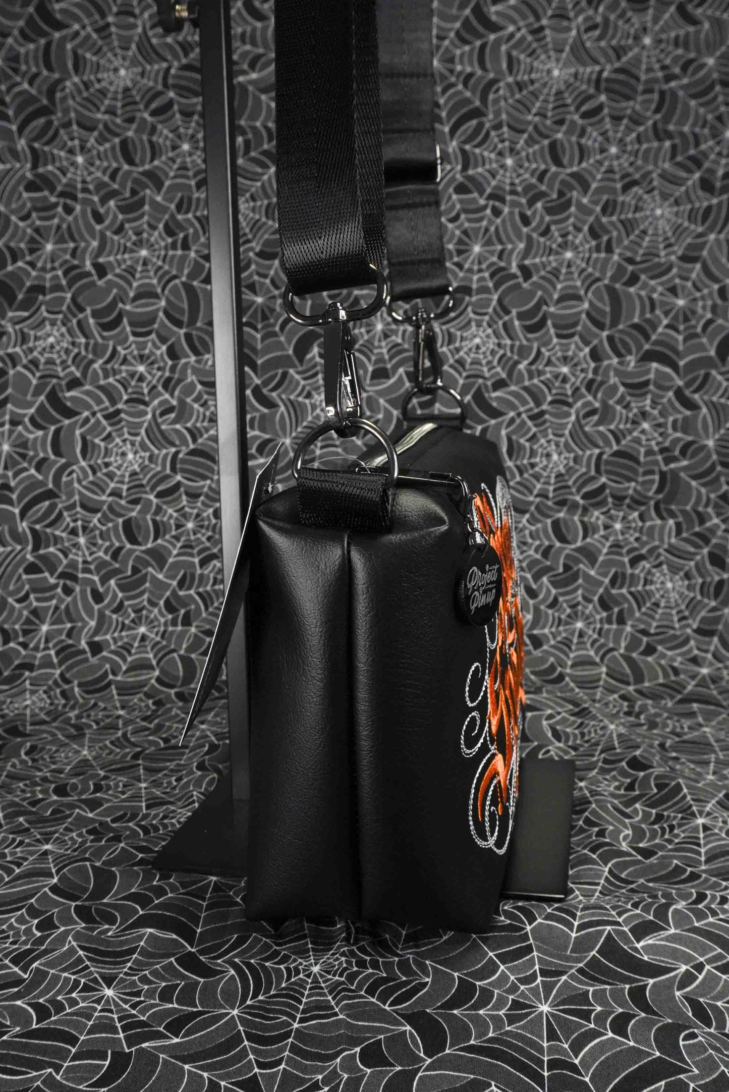 Black and Orange Stay Spooky Embroidered Small Crossbody Bag –  Handmade, Vegan Leather, Gunmetal Hardware