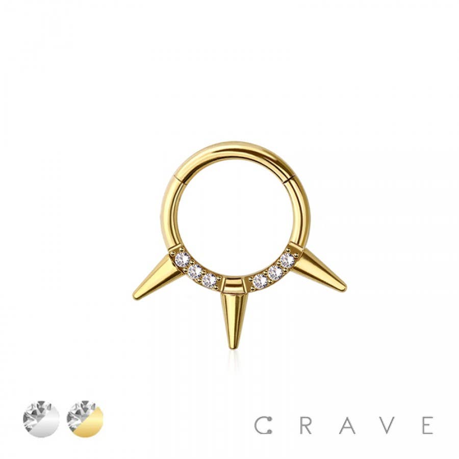 316L SURGICAL STEEL MULTI CZ TRIPLE SPIKE SEPTUM HINGED