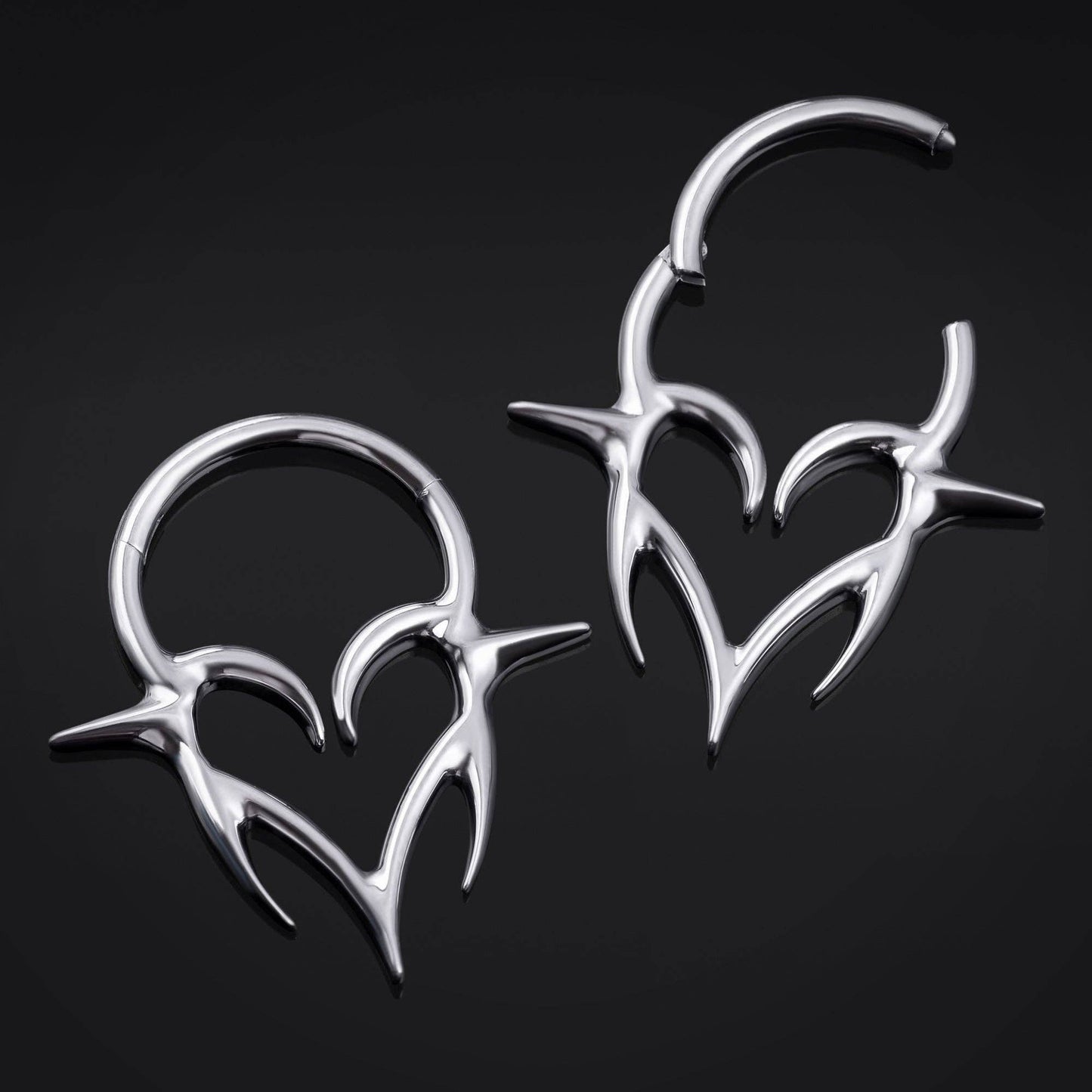 Neo Tribal Spiked Heart ASTM F136 Titanium Segment Clicker Septum Nose Ring