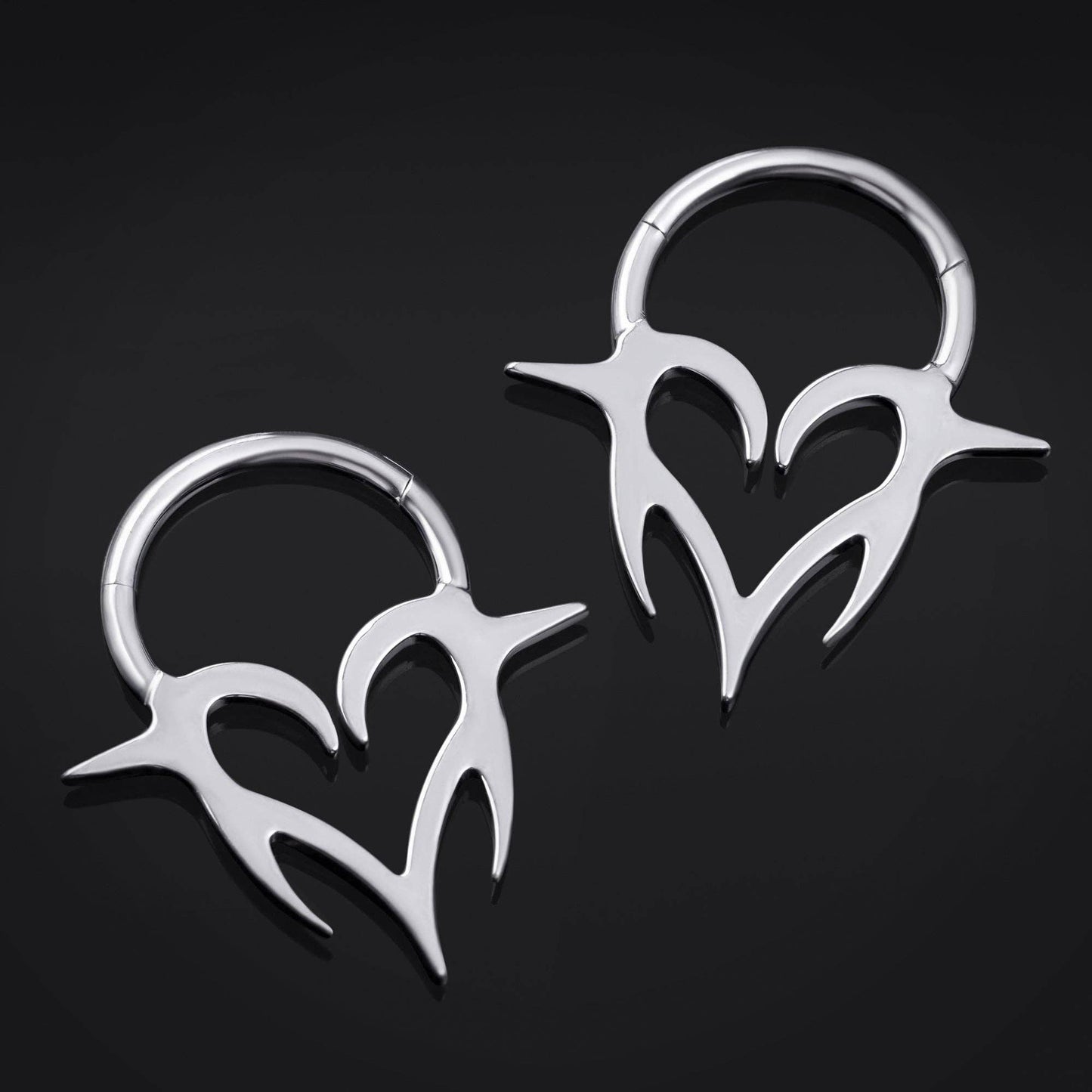 Neo Tribal Spiked Heart ASTM F136 Titanium Segment Clicker Septum Nose Ring