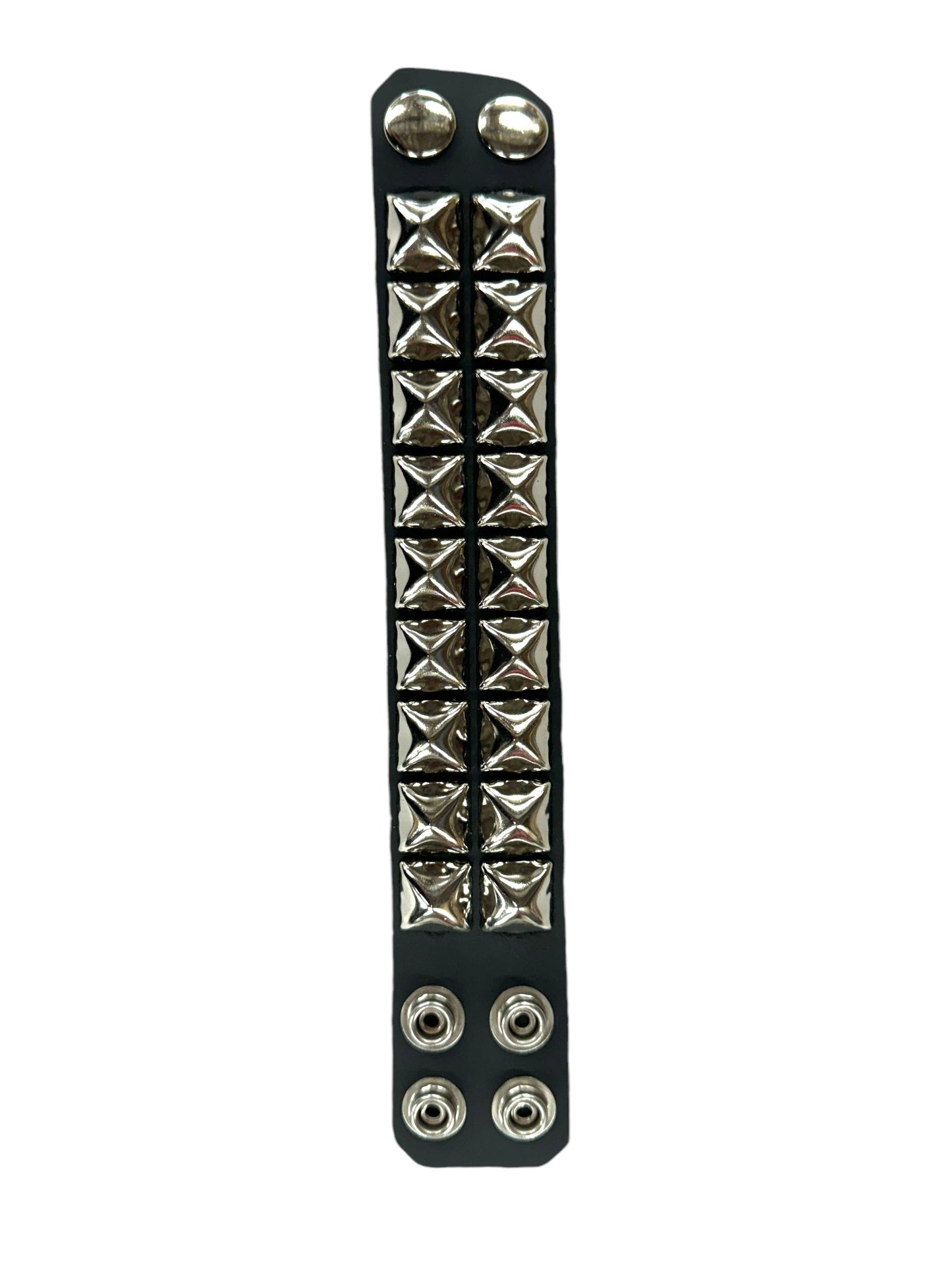 BC112 METALLIC COLOR  2 ROW 1/2" PYRAMID STUD SNAP BRACELET
