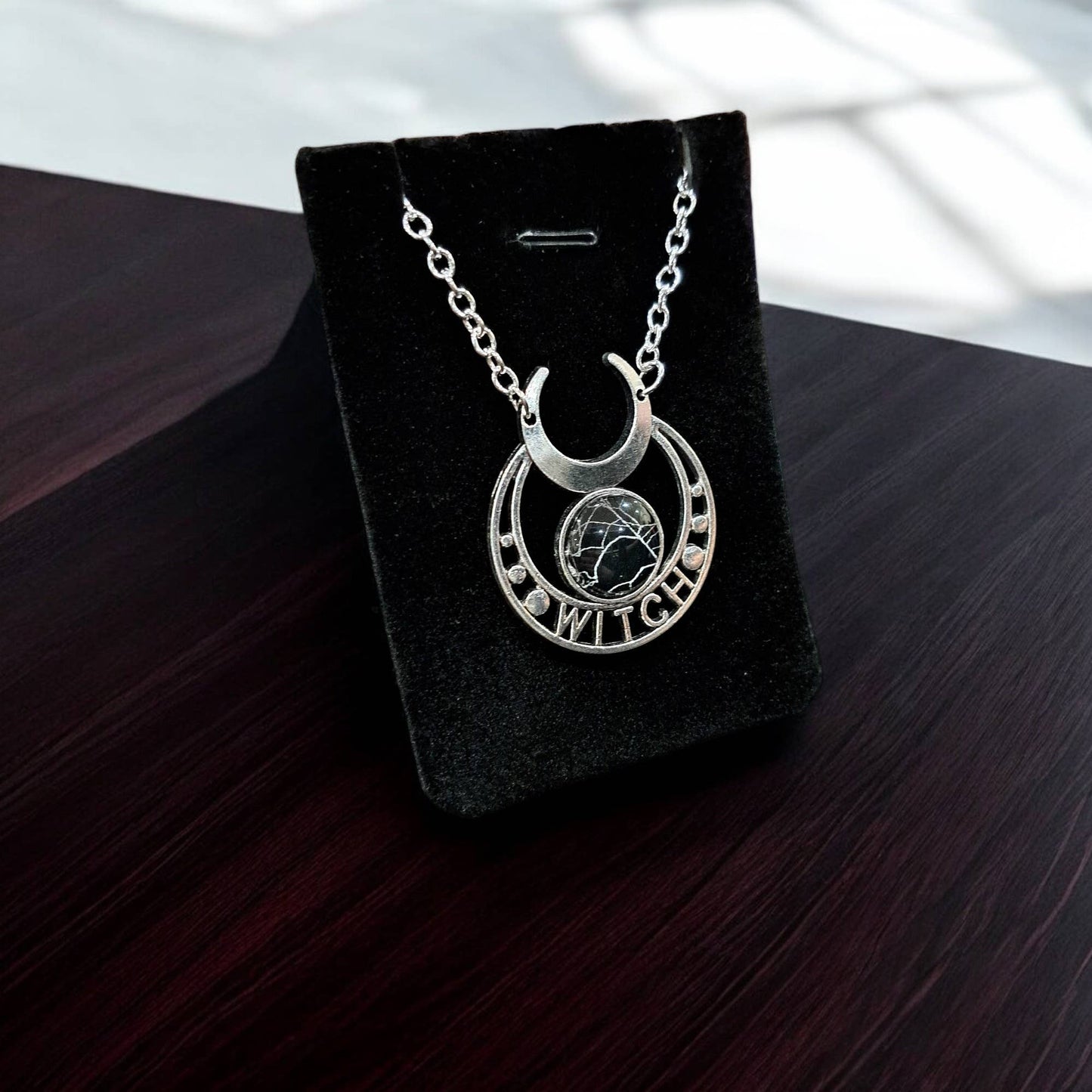 Real Spiderweb WITCH Cabochon in glass setting (Necklace)