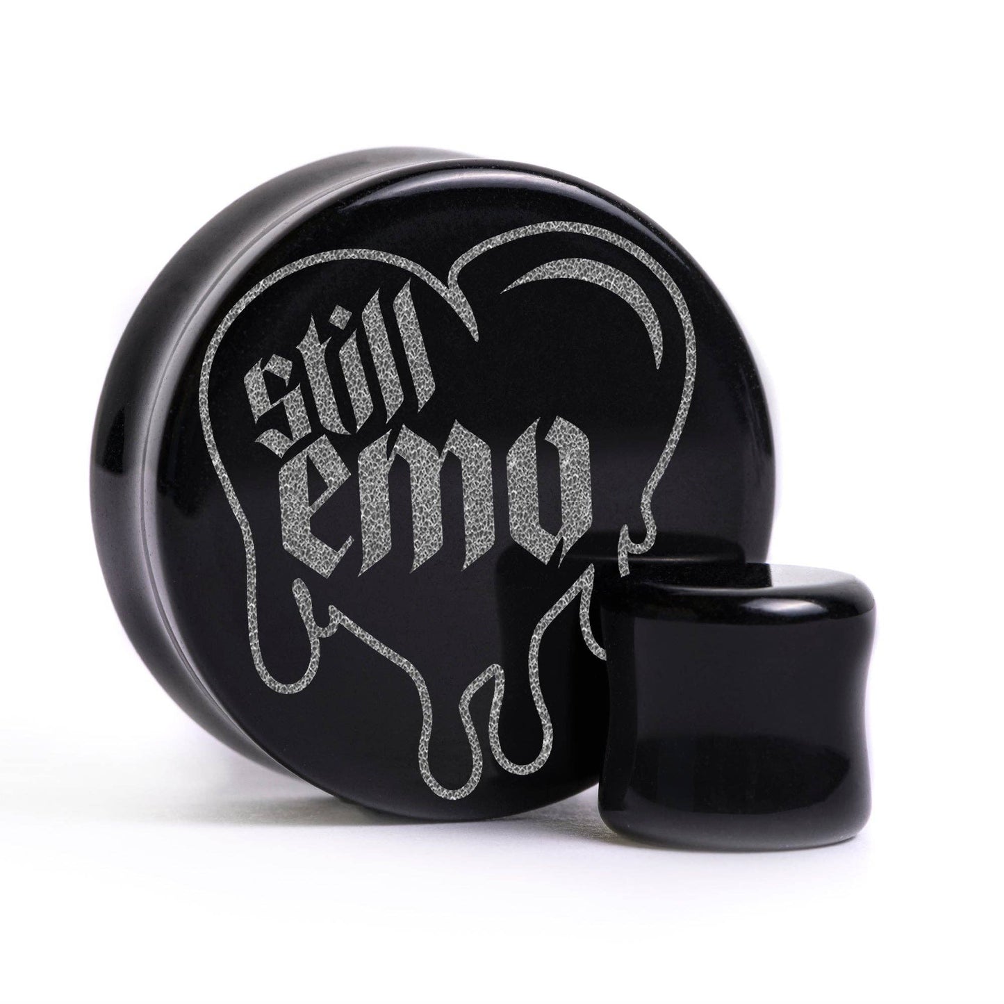 Still Emo Dripping Heart Plug / Gauge - Black Glass | Flat Faced Double Flare