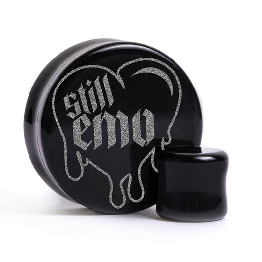 Still Emo Dripping Heart Plug / Gauge - Black Glass | Flat Faced Double Flare