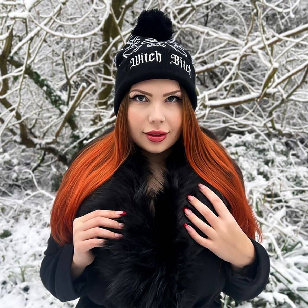 Witch Bitch Pom Pom Knit Beanie