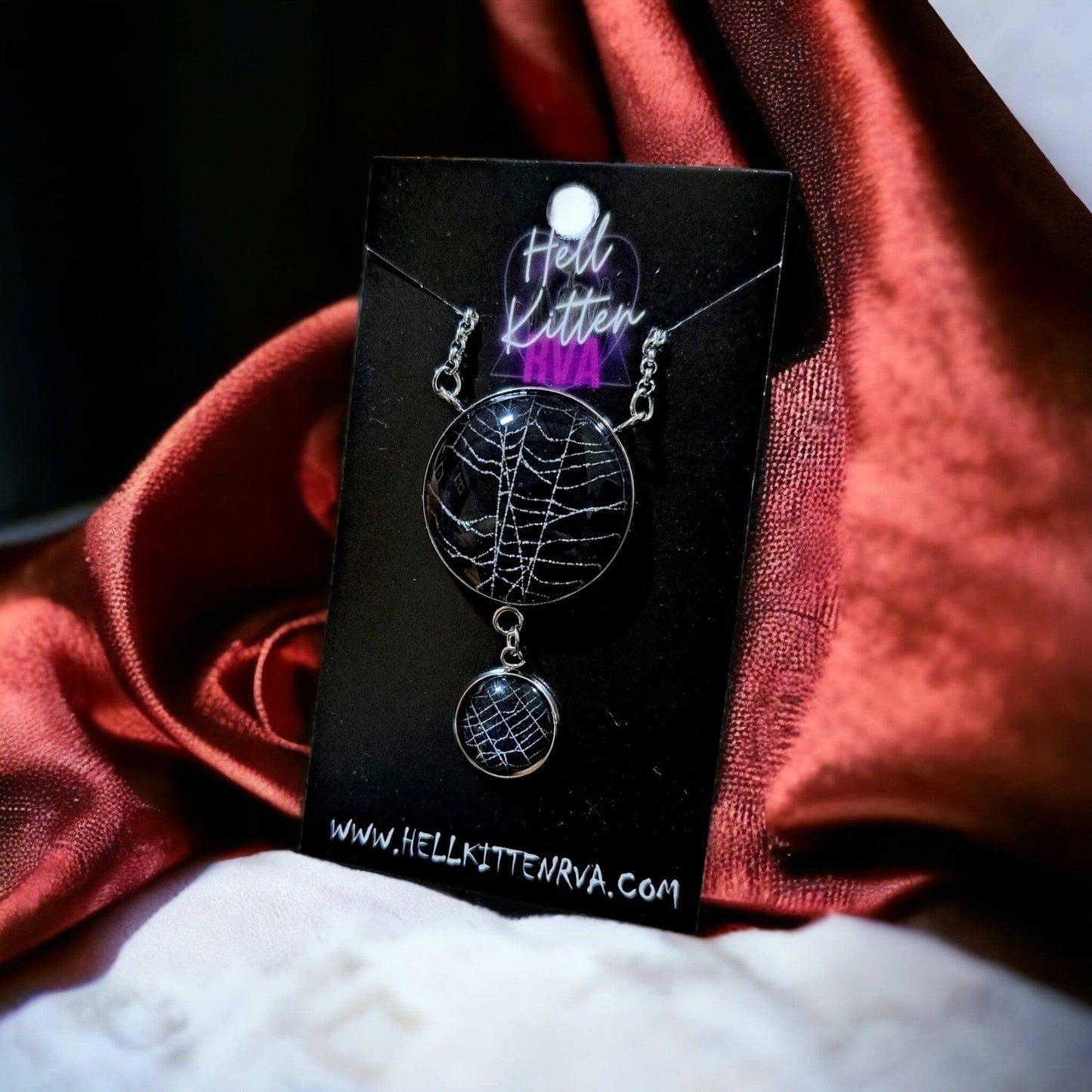 Double Moon Real Spiderweb Necklace