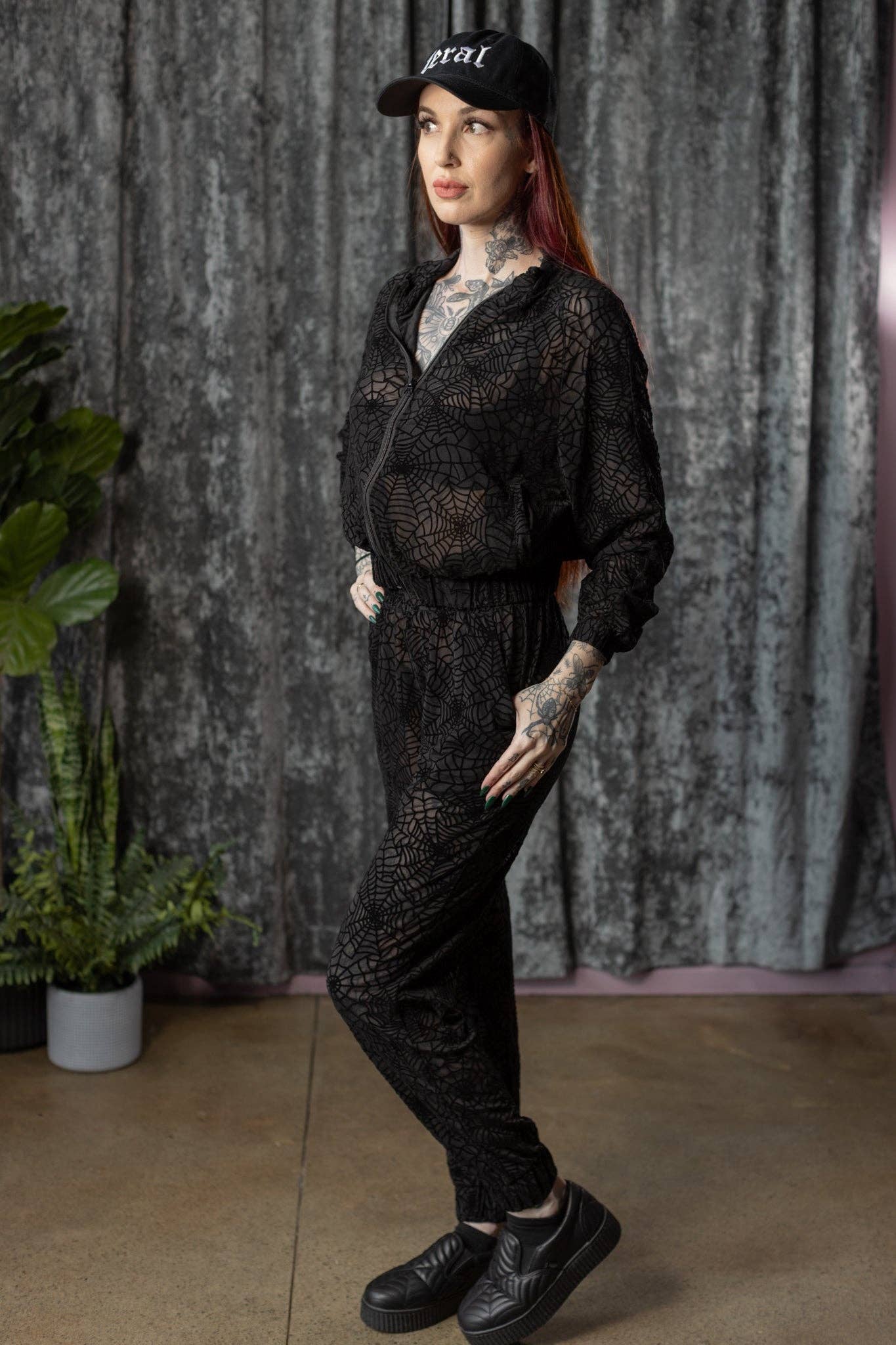 The SINFUL Track Suit Set - WEBS - Sheer Velvet Flocked Web Track Jacket & Jogger Set - PRE-ORDER