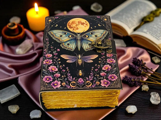 Leather Journal Blank spell book Luna Moths Morpho Butterfly