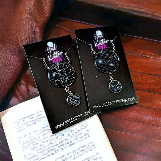 Double Moon Real Spiderweb Necklace
