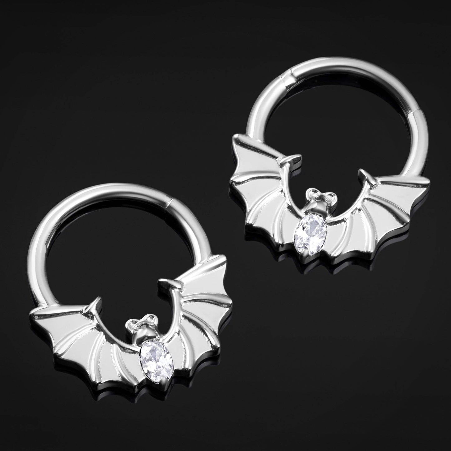 Silver Jewelled Bat ASTM F136 Titanium Segment Clicker Septum Nose Ring 1.2mm