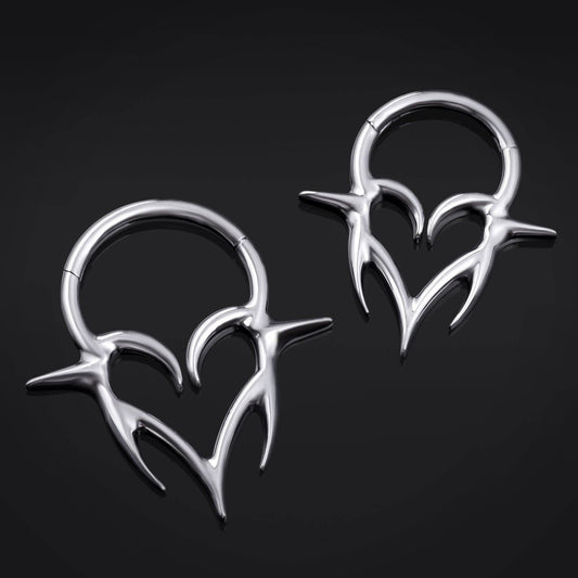 Neo Tribal Spiked Heart ASTM F136 Titanium Segment Clicker Septum Nose Ring