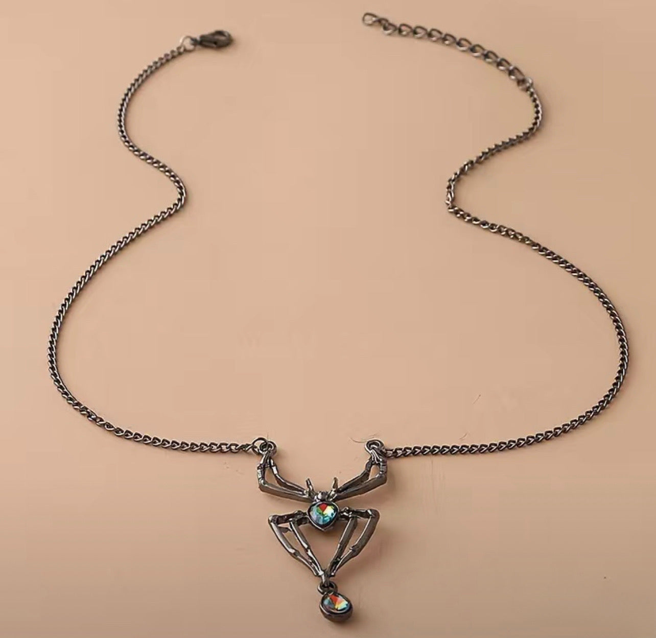 Oil Spill Crystal Spider Necklace