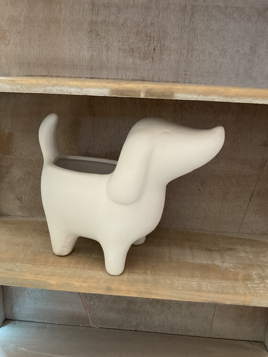 Ceramic Dog Planter- White