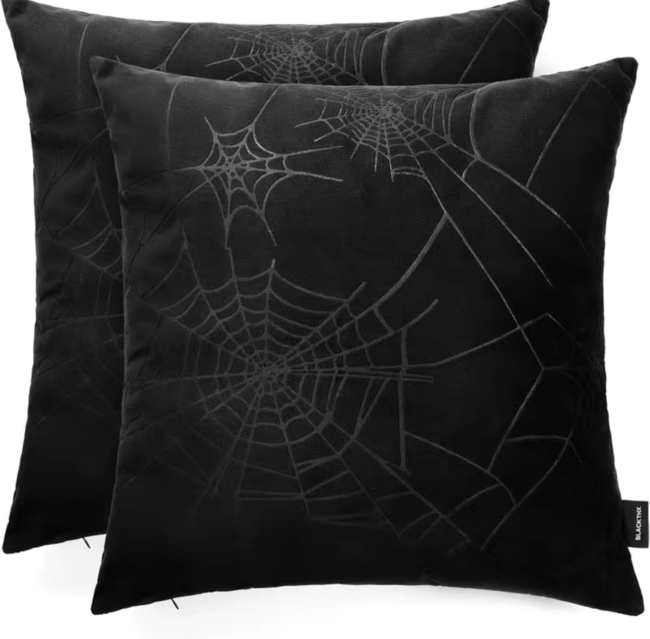 2 pc -Black Velvet Embossed Spiderweb Pillowcase- 18x18