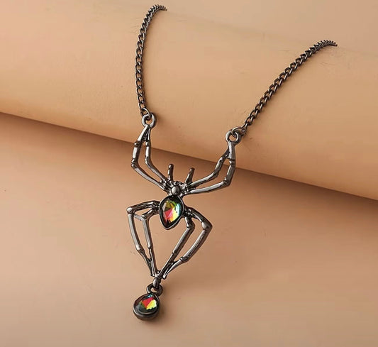 Oil Spill Crystal Spider Necklace