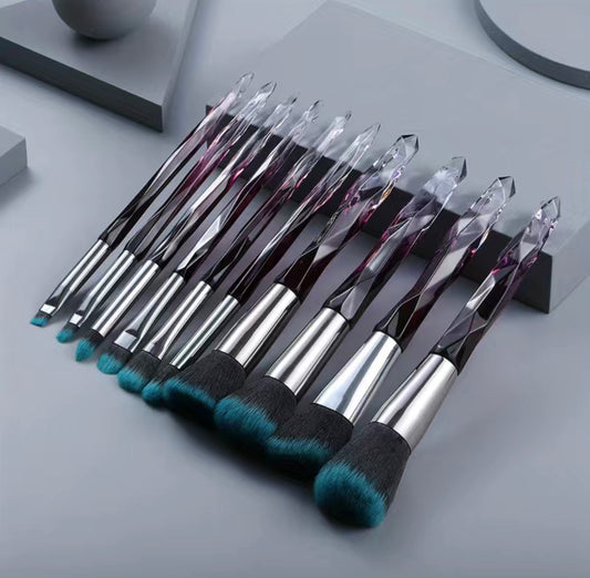 10 pc makeup brush set - purple green