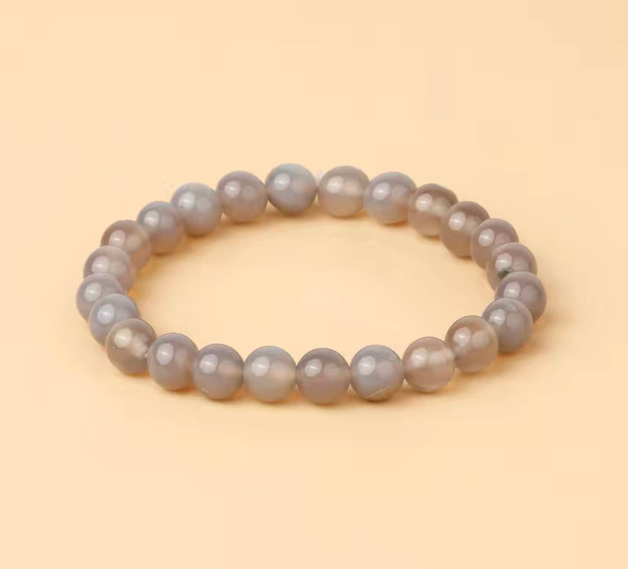 8mm Natural Stone Grey Agate Stretchy Bracelet