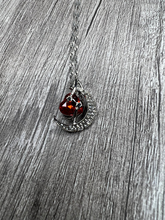 Star Moon Ruby Heart Necklace