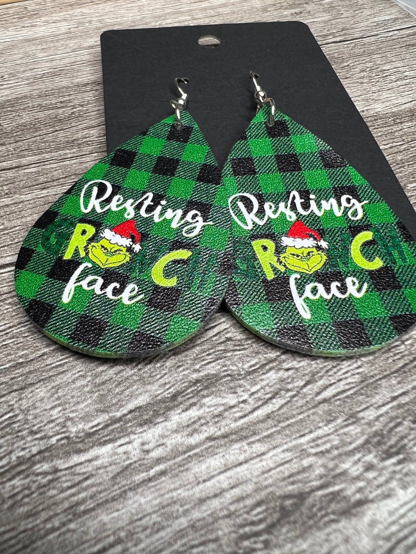 Resting Grinch Face Leatherette Earrings