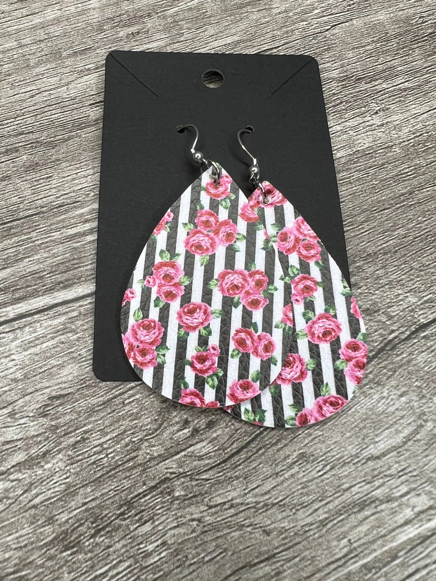 Rose Pinstripe Leatherette Earrings