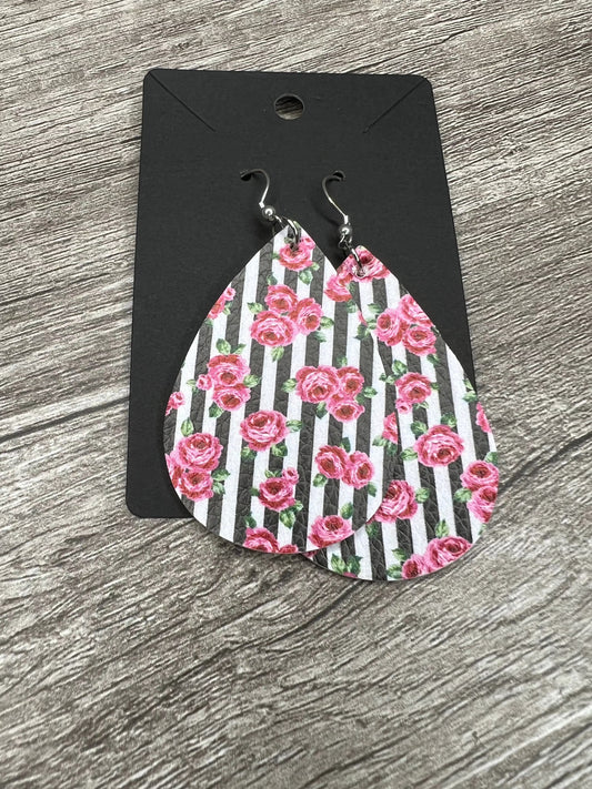 Rose Pinstripe Leatherette Earrings