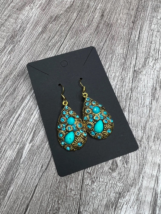 Turquoise Textured Teardrop Earrings