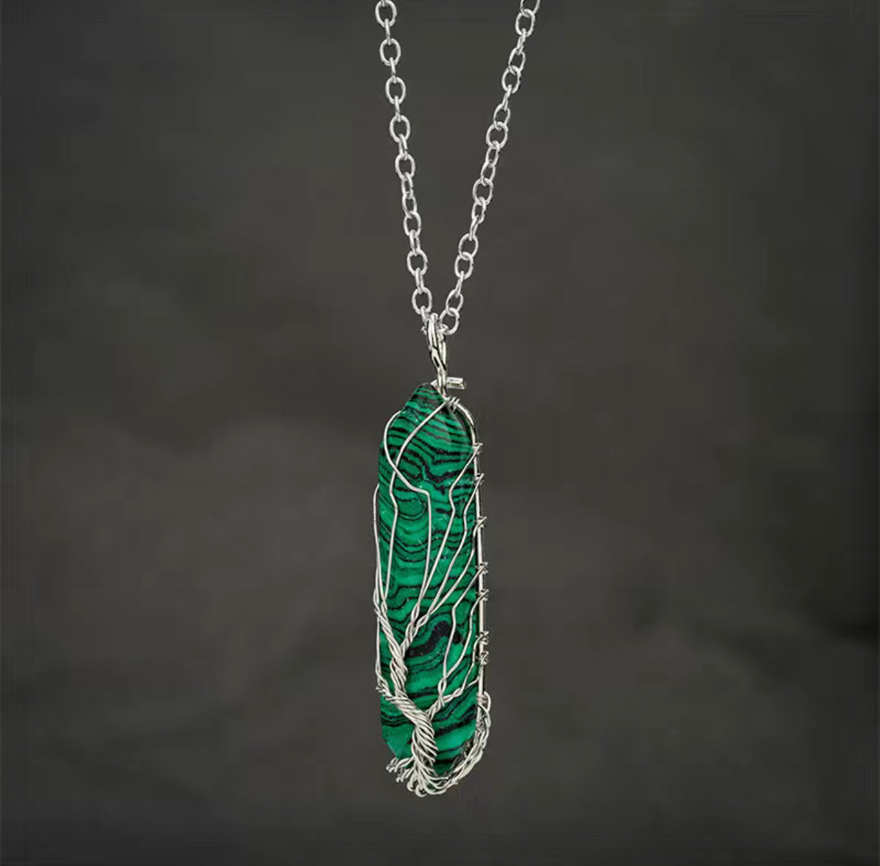 Tree of Life Malachite Natural Stone Stainless Steel Necklace