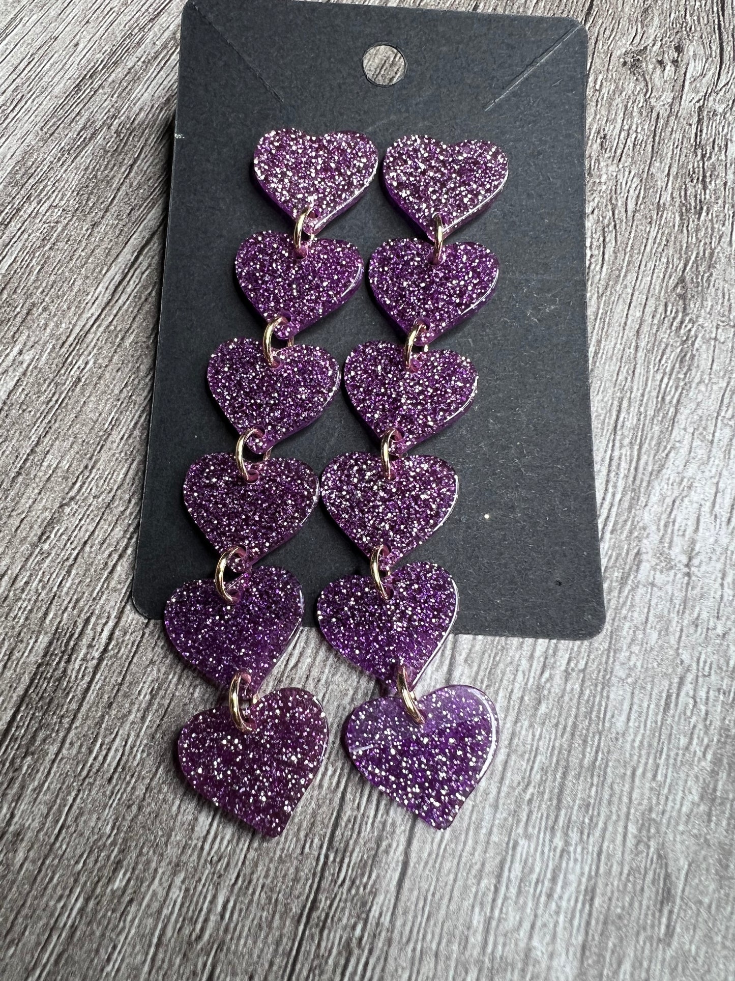 Purple 6 Heart Drop Earrings