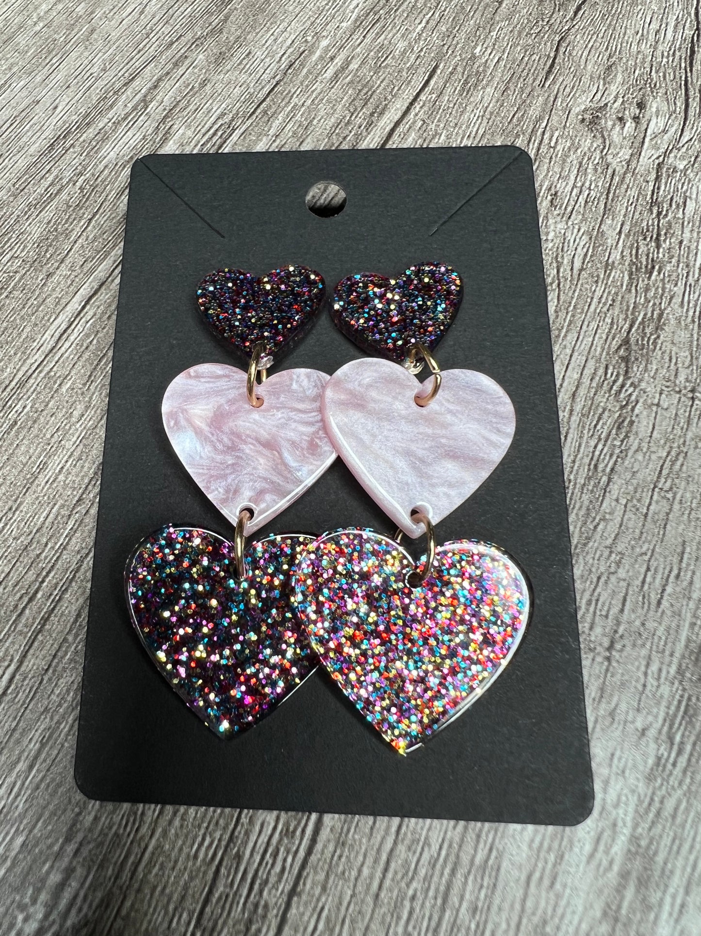 Multicolor 3 Heart Earrings