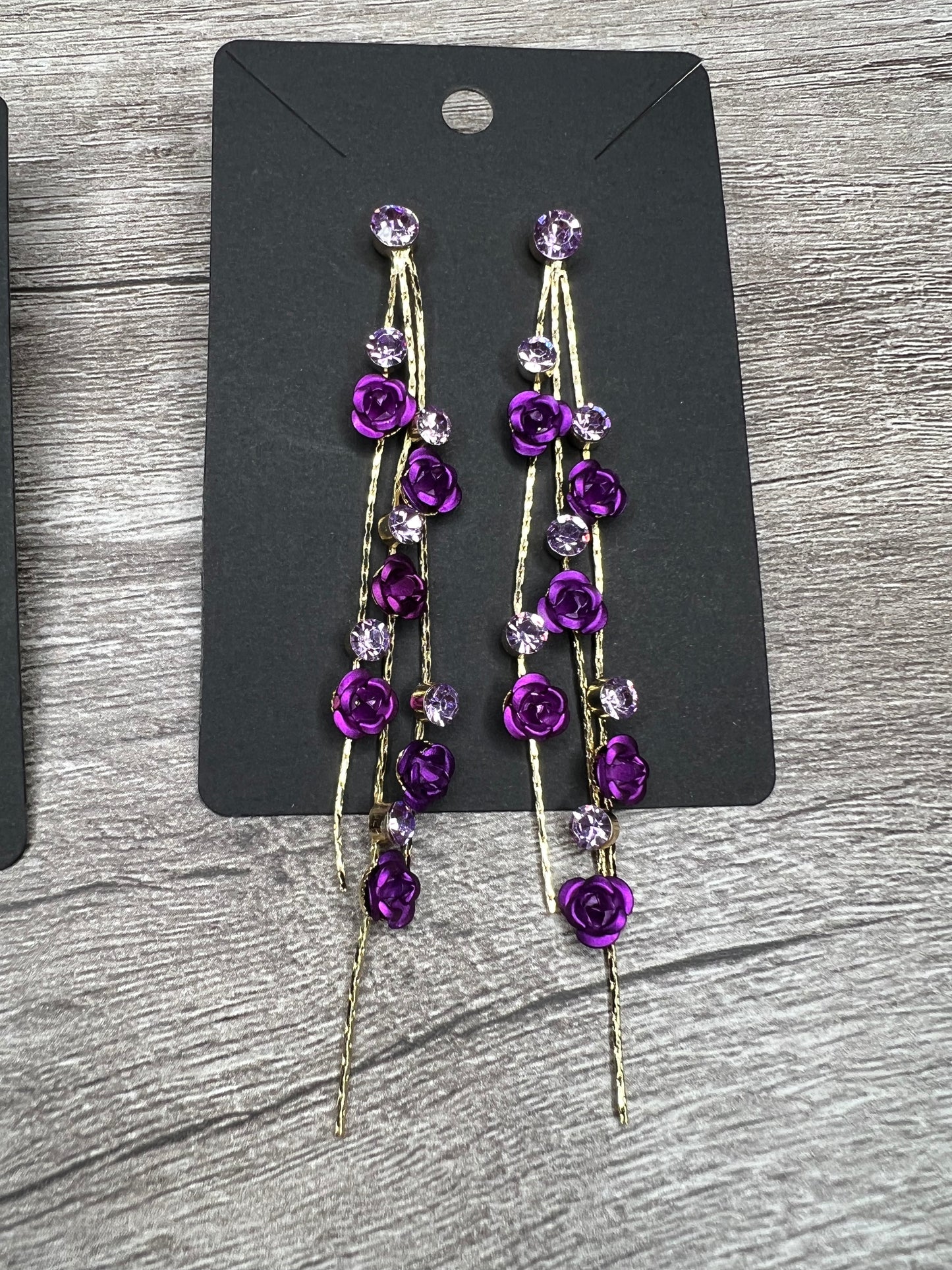 Purple Rhinestone Flower Earrings