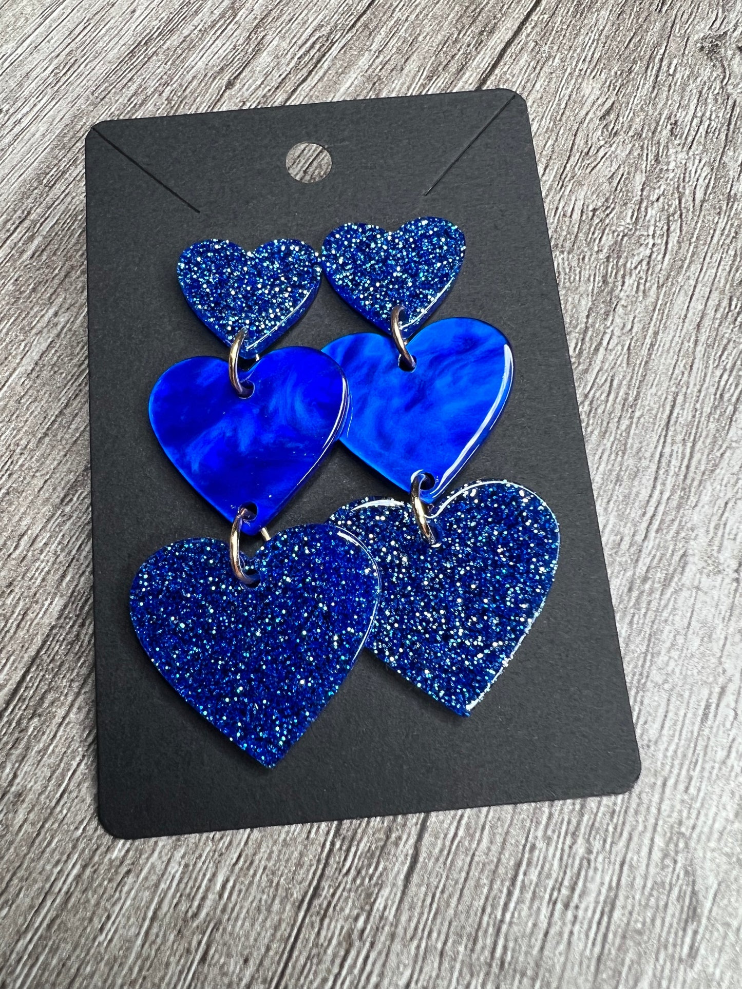 Blue Glitter Heart Drop Earrings