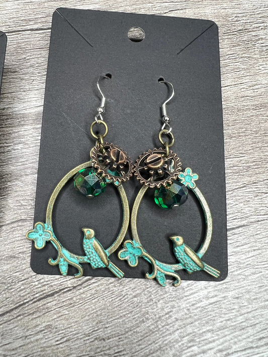 Steampunk Bird Hoop Earrings