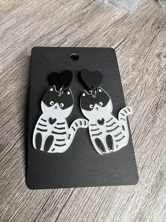 Black and White Striped Cat Earrings