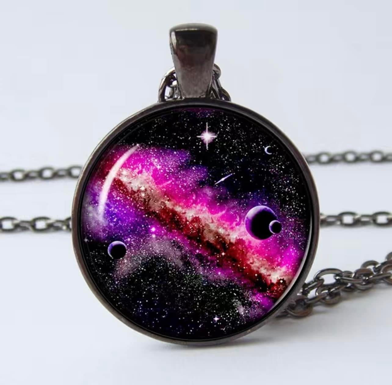 Universe Glass Pendant Necklace — Pink and Purple